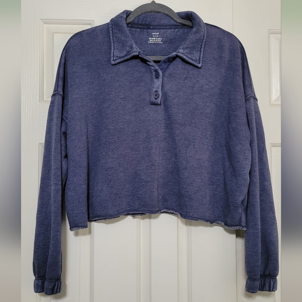 aerie cropped sweatshirt, heathered navy, size small